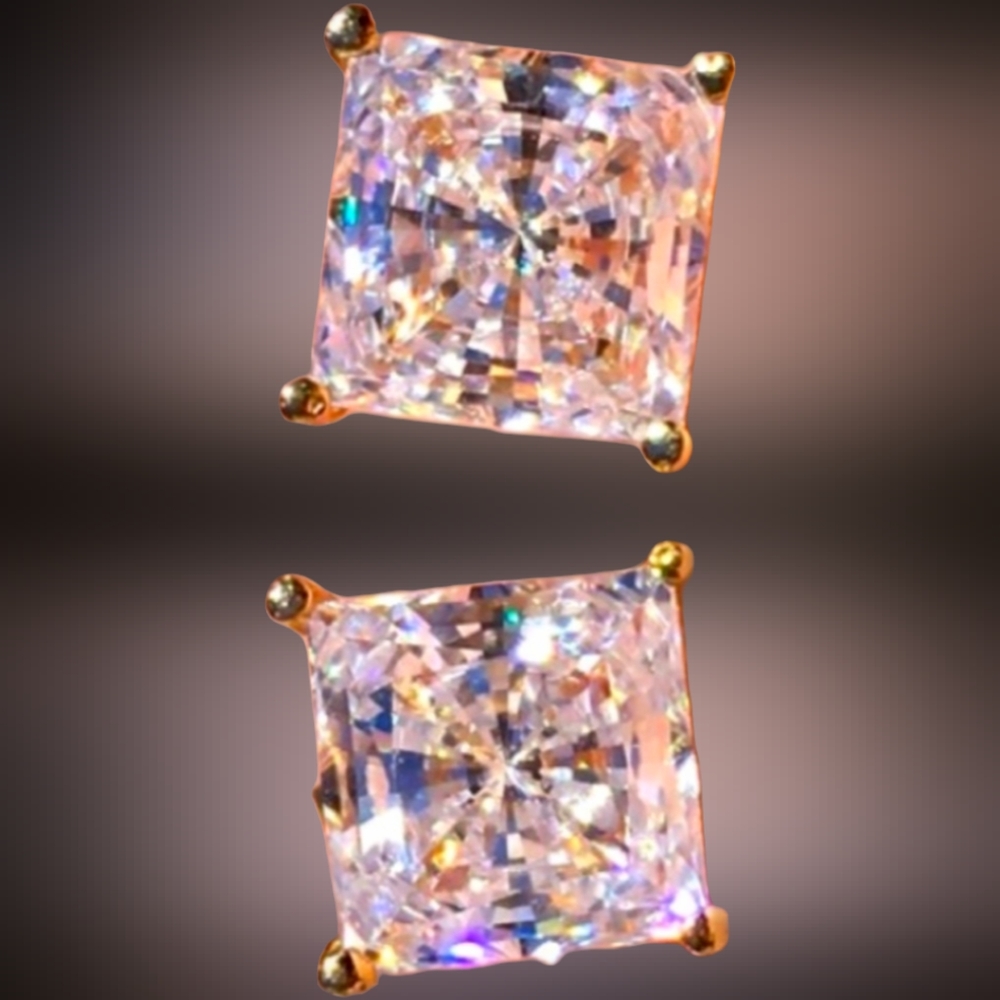 14k Solid Yellow Gold Princess Solitaire Earrings